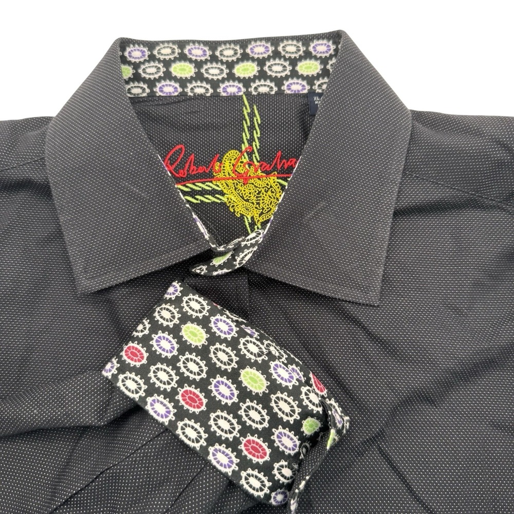 Robert Graham Men's XL Black Dots Print‎ Button Up Long Sleeve Flip Cuff Shirt